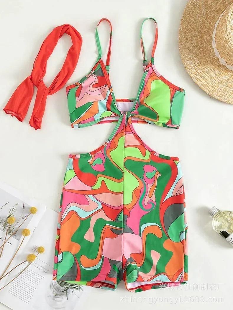 Kisses Print Halter Backless Romper - Playful Sexy Romper | VERONEEKS - VERONEEKS BRAND