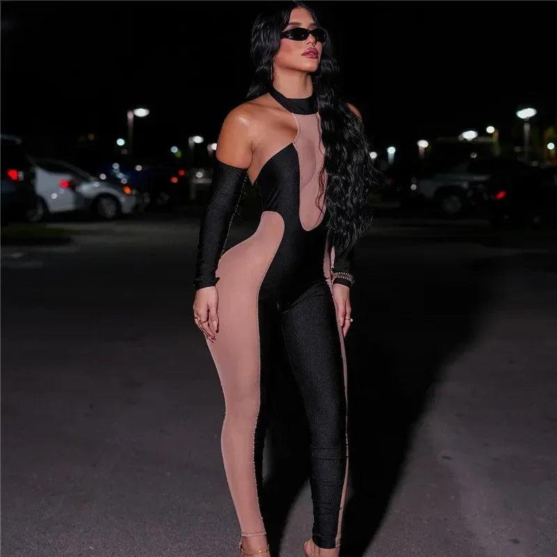 Diva's Embrace Halter Jumpsuit - Mesh Style | VERONEEKS by VERONEEKS