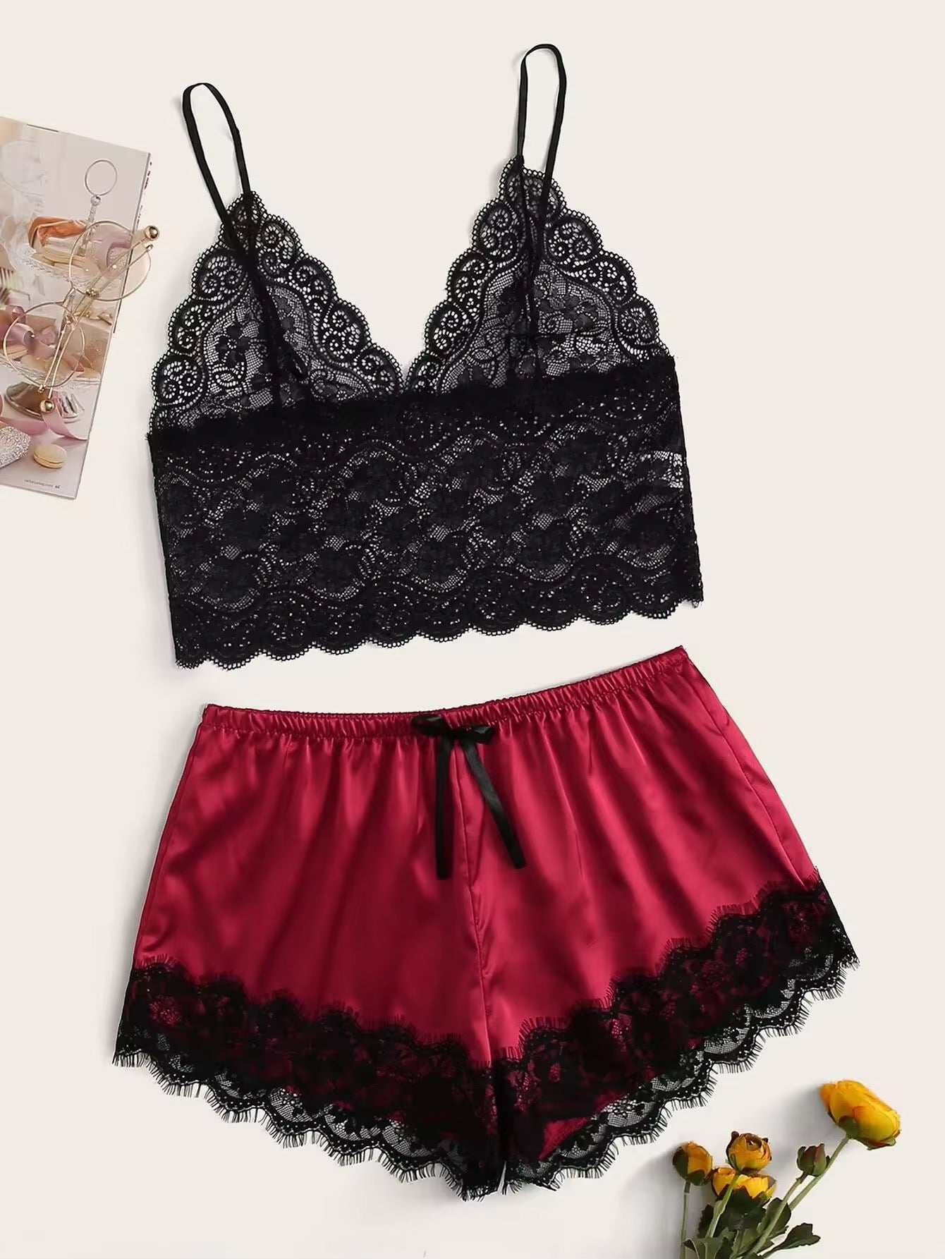 Elevate your nights with the Lace Top Bliss 2-Piece Sleepwear Set