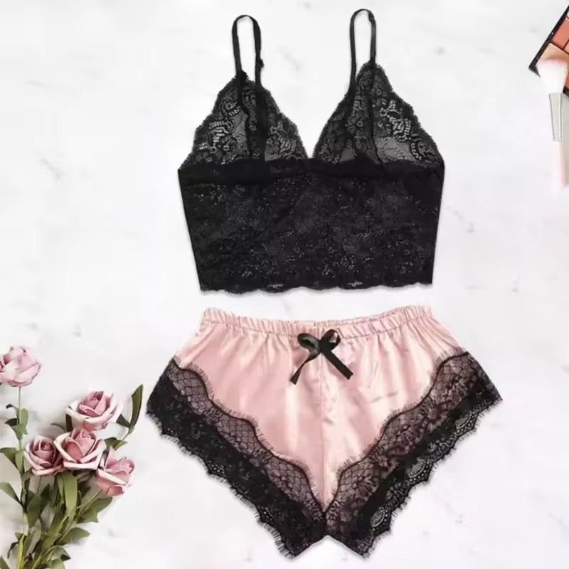 Elevate your nights with the Lace Top Bliss 2-Piece Sleepwear Set