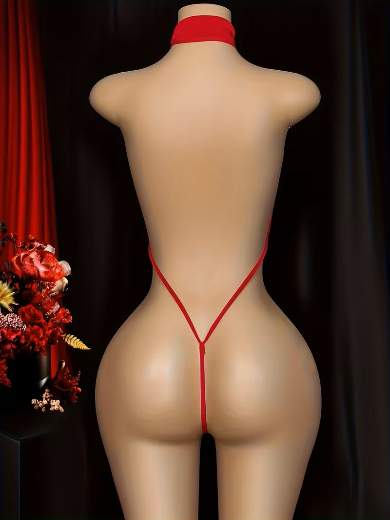 Crimson Temptation Babydoll - Red Halter One-Piece Lingerie | VERONEEKS