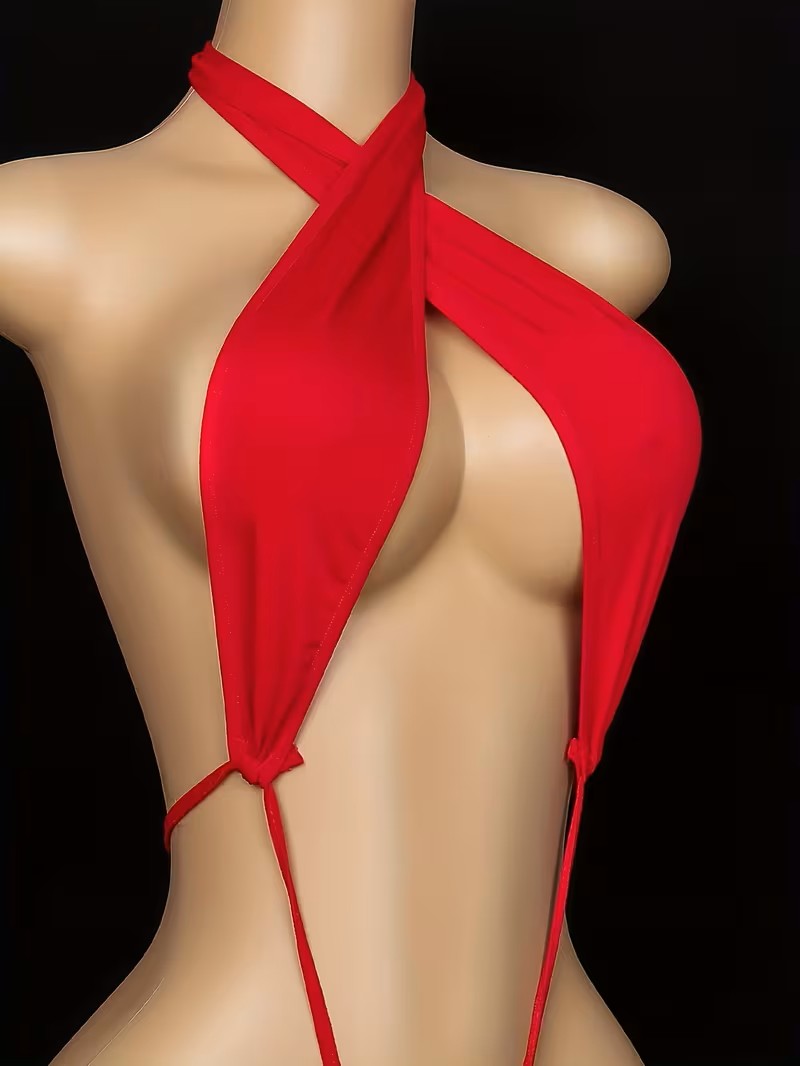 Crimson Temptation Babydoll - Red Halter One-Piece Lingerie | VERONEEKS