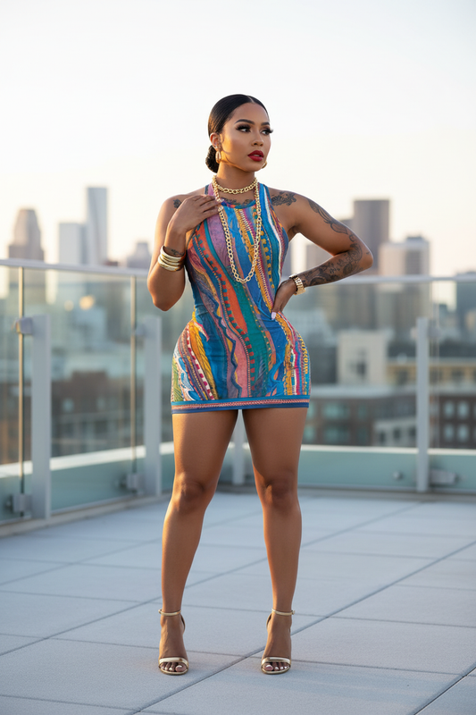 Chic rooftop look with sophisticated styling