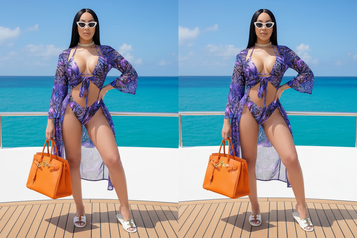 Purple Swirl Bikini Set with Sheer Bell Sleeve Cover-Up - VERONEEKS BRAND