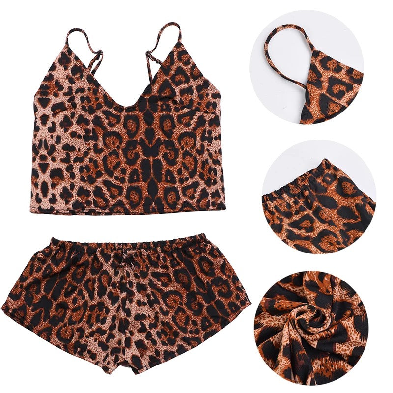 Leopard Print Satin Sleepwear Set
