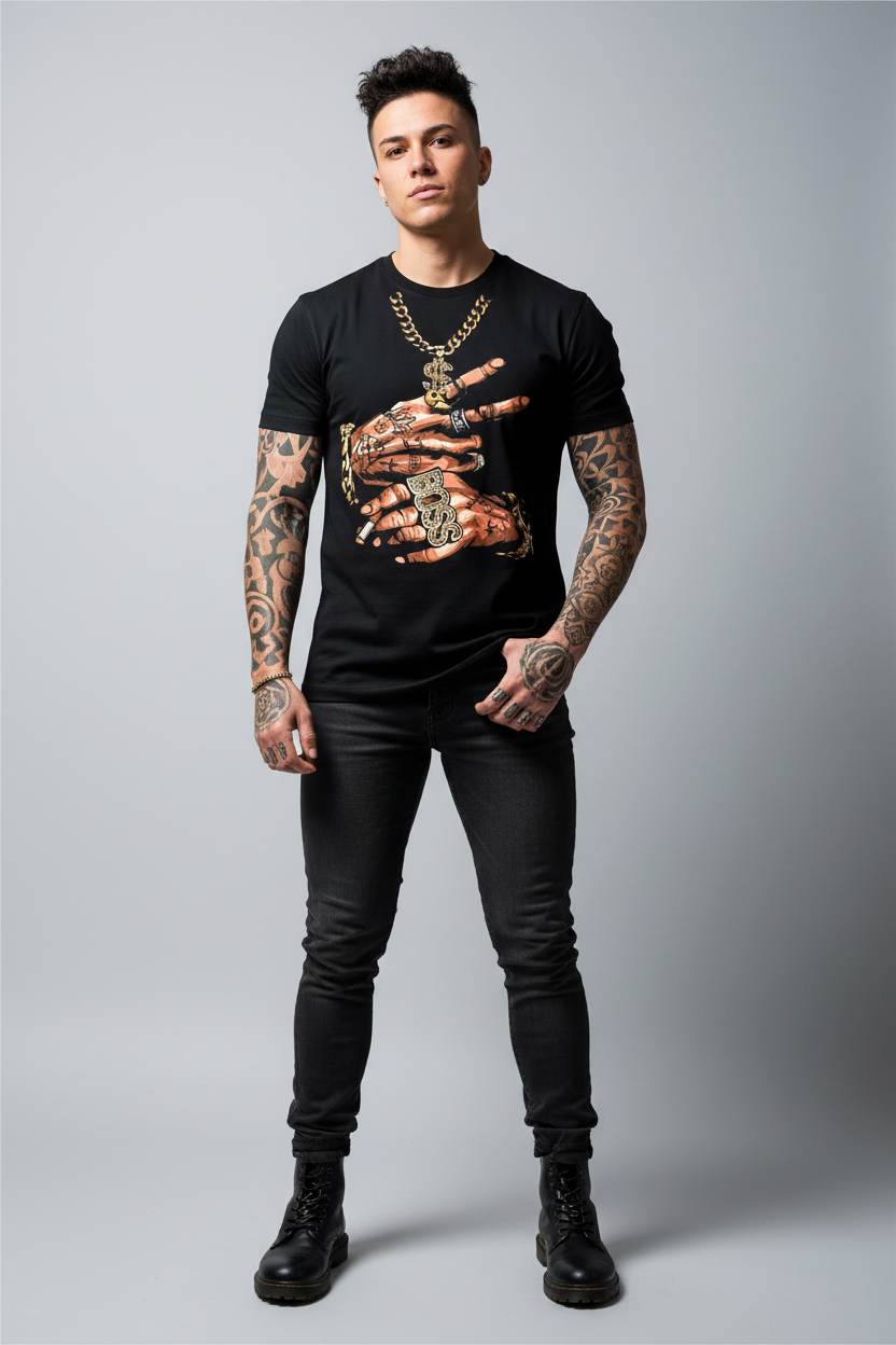 Lesbian stud model in Boss tee - studio shot