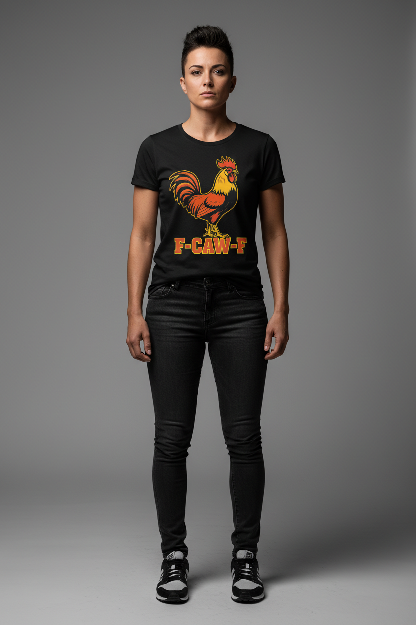 Lesbian stud model in F-CAW-F tee - studio shot