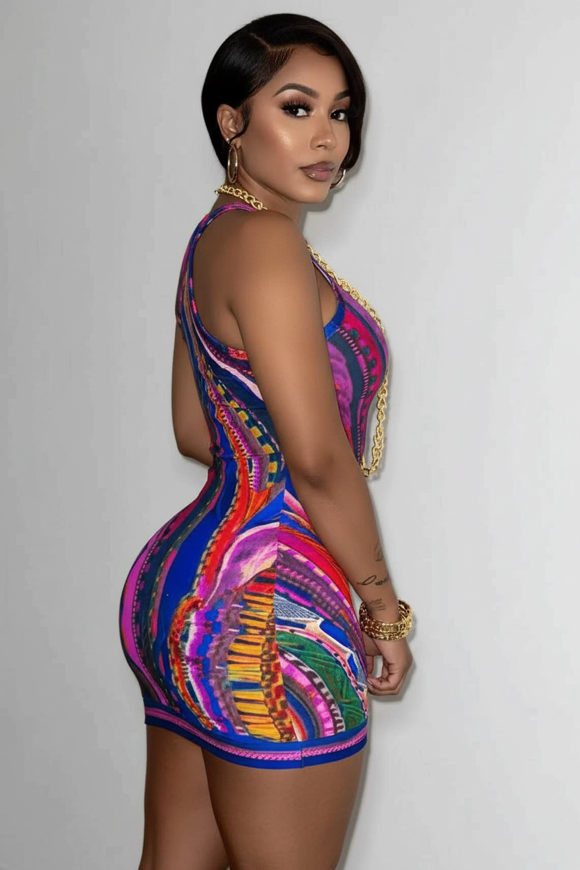 Model in Siren Stripe Dress - Pose 2