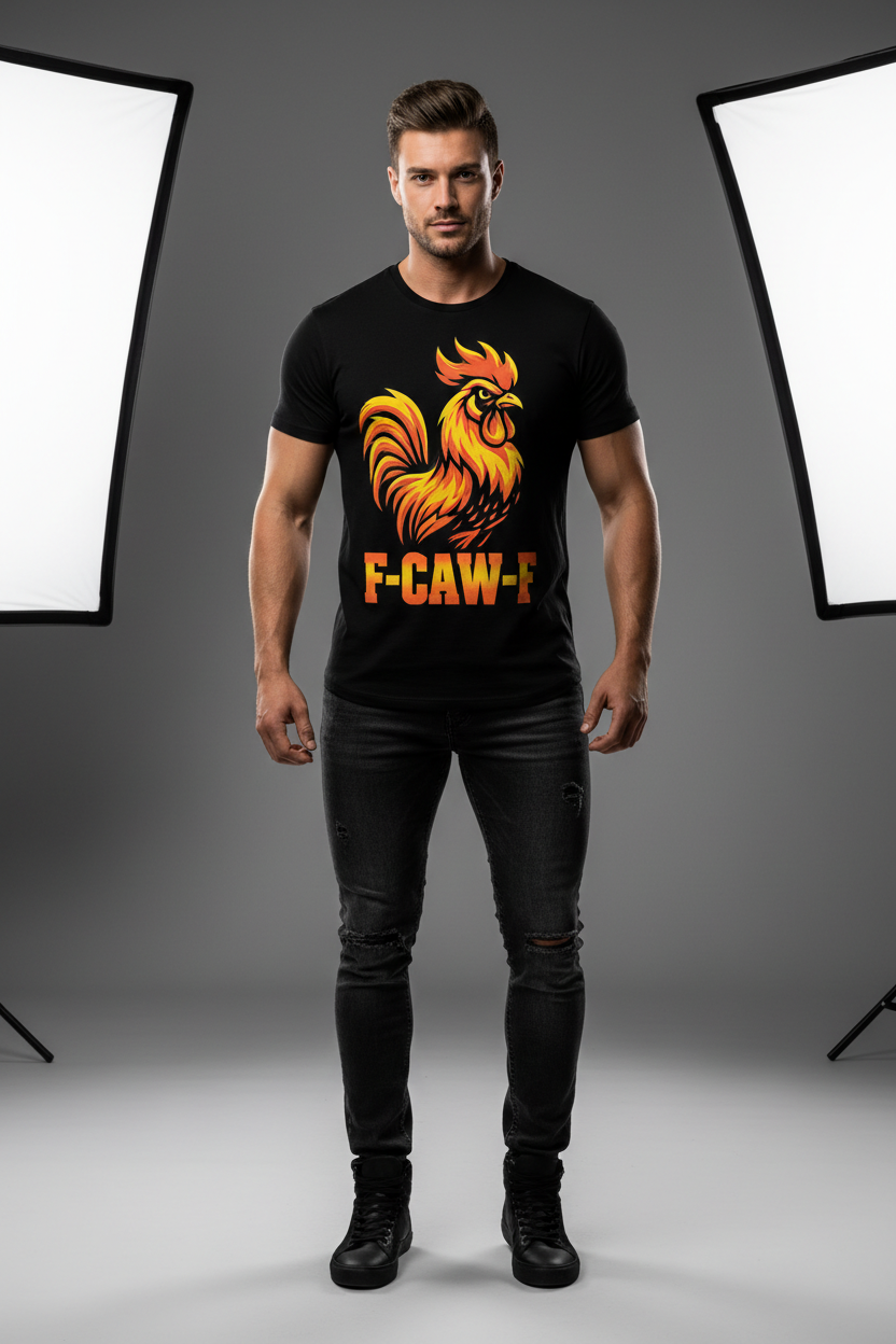 Model wearing F-CAW-F graphic tee